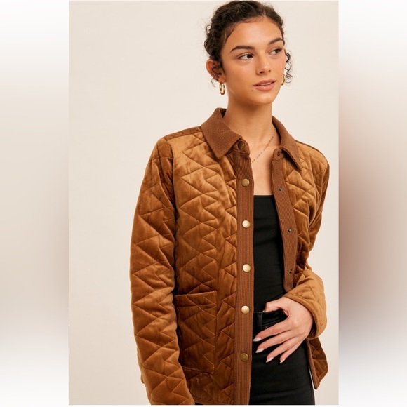 308. Velvet Quilted Cozy Jacket Caramel W/Pockets S, M & L NEW Item NWT - Picture 3 of 5